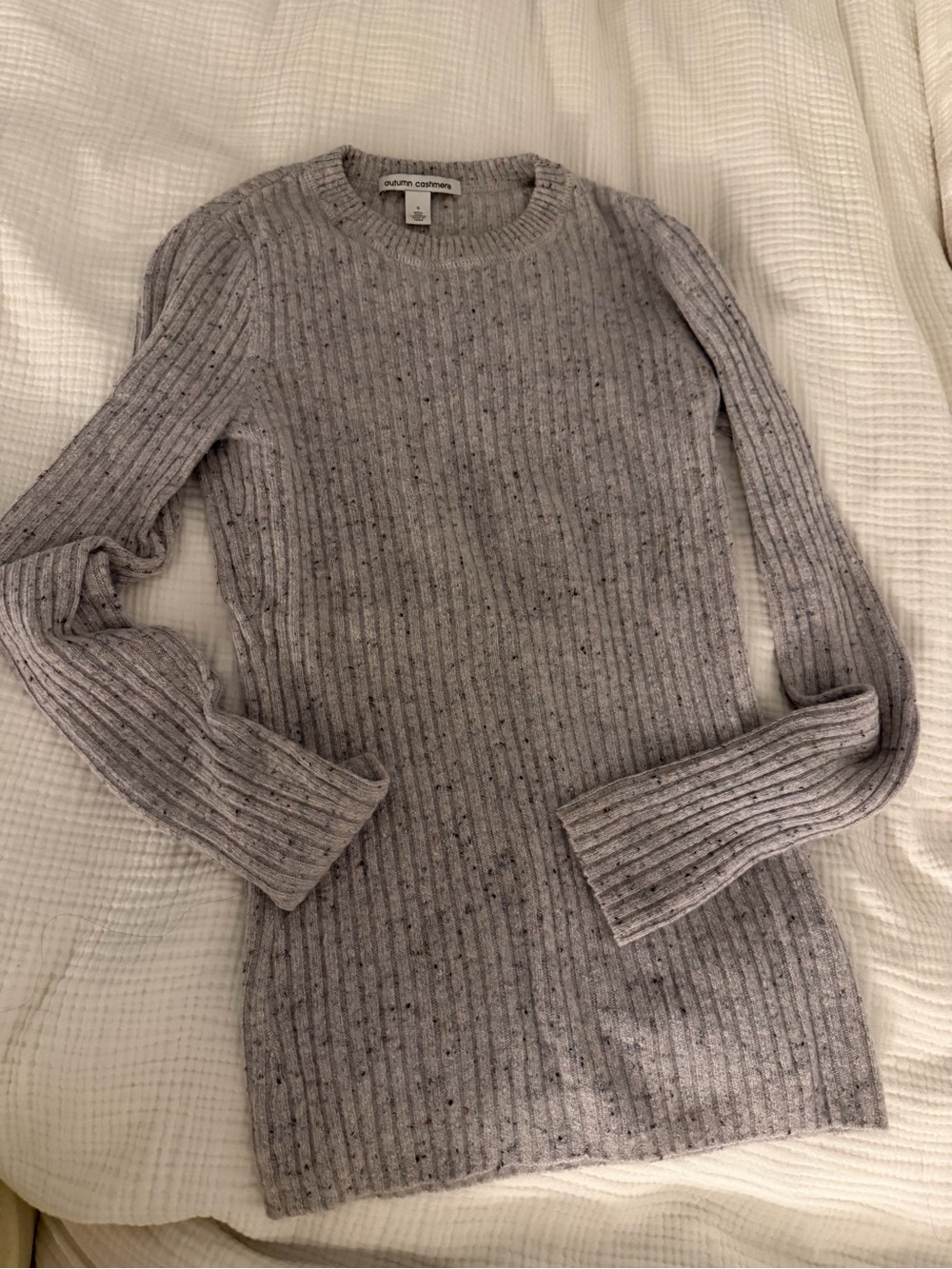 Autumn Cashmere Heather Gray Ribbed Crewneck Sweater